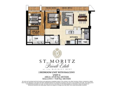 St Moritz Mckinley West Preselling Condominium by Megaworld Corp - two bedroom unit for sale (78sqm)