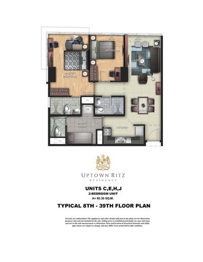 Uptown Ritz Residence - Typical Floor Plan. 80.30 sqm 2BR unit