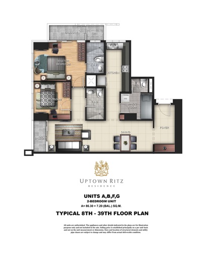 Uptown Ritz Residence - Typical Floor Plan. 93.5 sqm 2BR with Balcony