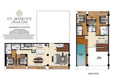 St Moritz Mckinley West Preselling Condominium by Megaworld Corporation - 4 bedroom penthouse loft unit for sale (219sqm)