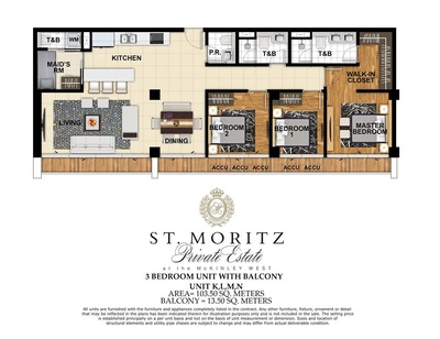 St Moritz Mckinley West Preselling Condominium by Megaworld Corporation - 3 bedroom unit for sale (117sqm)