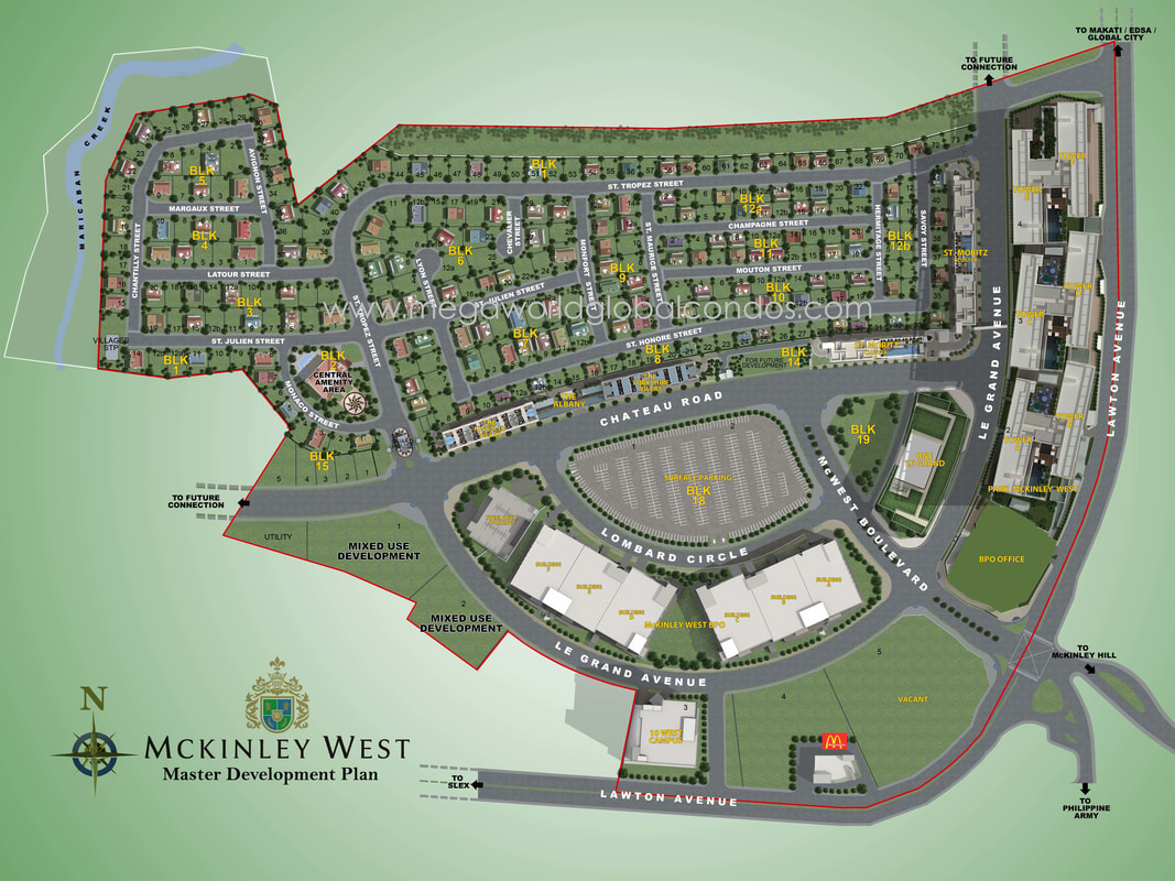 Mckinley West Fort Bonifacio Township site map Megaworld - Park Mckinley West, St Moritz, Albany, McWest Village, West Campus